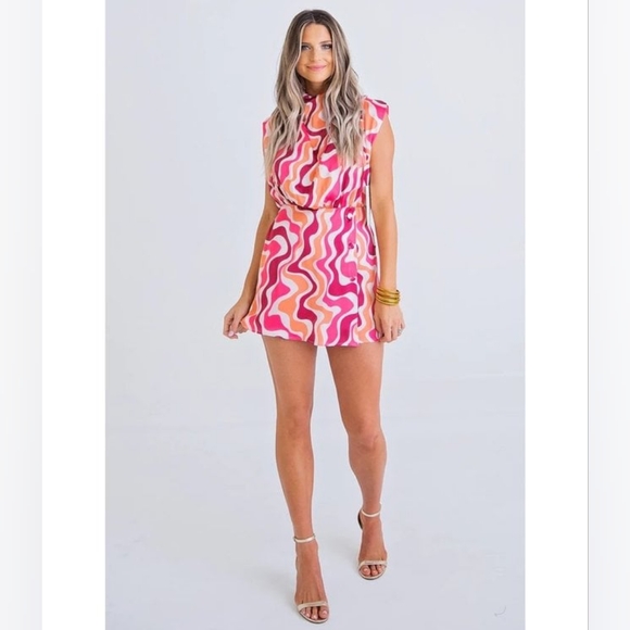 Karlie Swirl Multi Satin Button Romper - Picture 1 of 6